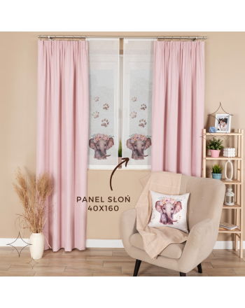 Panel firanowy o strukturze lnu do pokoju dziecięcego z motywem słonia, rozmiar 40x160 cm