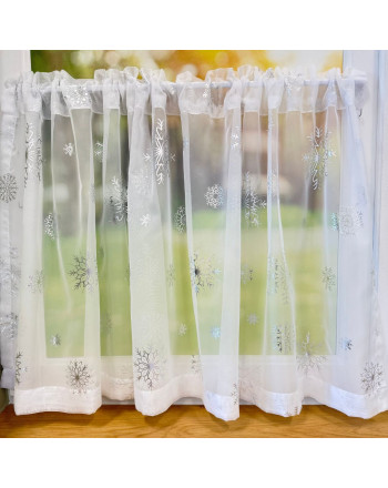 Świąteczna zazdrostka gotowa woal ze srebrnym nadrukiem kilka rozmiarów Śnieżka