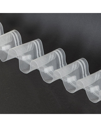 Taśma C991M  "taśma fala" 10 cm, marszczenie 1:2, transparentna z białym sznurkiem 
