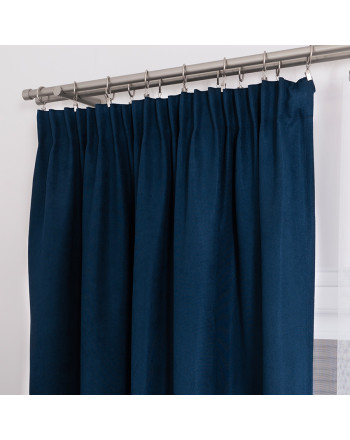Granatowa zasłona gotowa na taśmie o strukturze płótna, rozmiar 140x250 cm