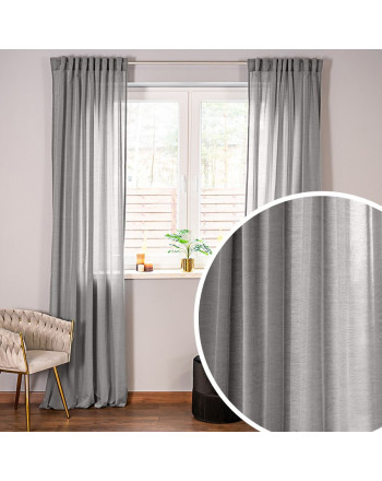 Szara zasłona gotowa typu batyst na taśmie, lekka jak firana, oferowana w kilku rozmiarach, Basic