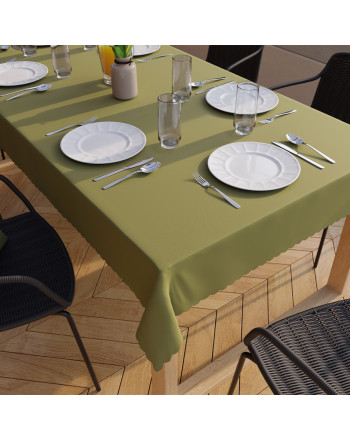 Obrus z tkaniny wodoodpornej, kolor oliwkowy, wykończony chmurką, Lotus - szyty na wymiar