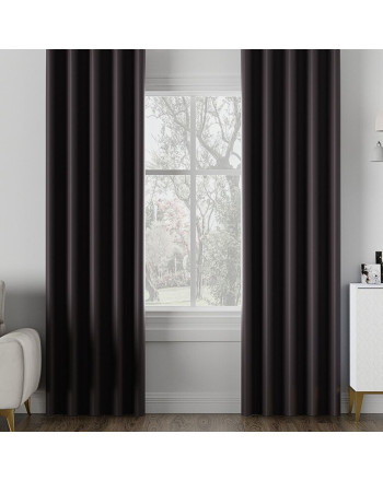 Zasłona do salonu z tkaniny zaciemniającej typu blackout na taśmie, kolor ciemny chłodny brązowy, Dona - szyta na wymiar