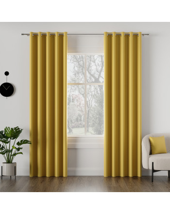 Zasłona do salonu z tkaniny zaciemniającej typu blackout na przelotkach, kolor żółty - szyta na wymiar