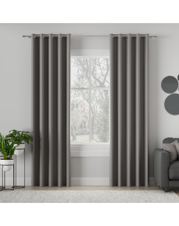 Zasłona do salonu z tkaniny zaciemniającej typu blackout na przelotkach, kolor szary - szyta na wymiar