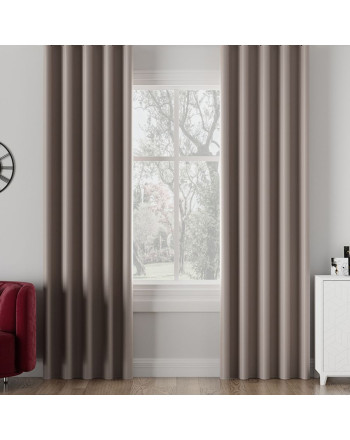 Zasłona do salonu z tkaniny zaciemniającej typu blackout na taśmie, kolor ciemny chłodny beżowy, Dona - szyta na wymiar