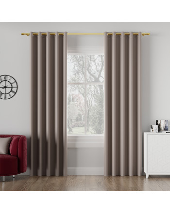 "Zasłona do salonu z tkaniny zaciemniająca typu blackout na przelotkach, kolor ciemny chłodny beżowy, Dona - szyta na wymiar"