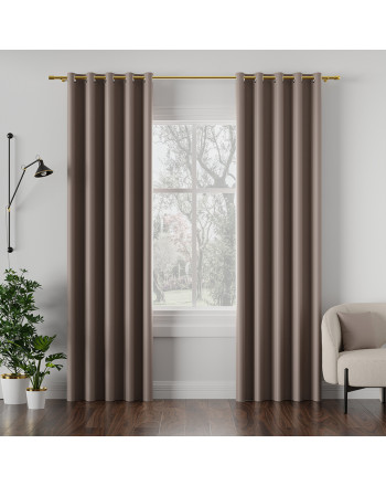 Zasłona do salonu z tkaniny zaciemniającej typu blackout na przelotkach, kolor chłodny beżowy - szyta na wymiar