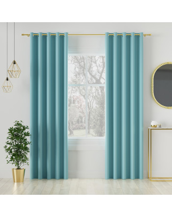 Zasłona do salonu z tkaniny zaciemniającej typu blackout na przelotkach, kolor błękitny niebieski - szyta na wymiar