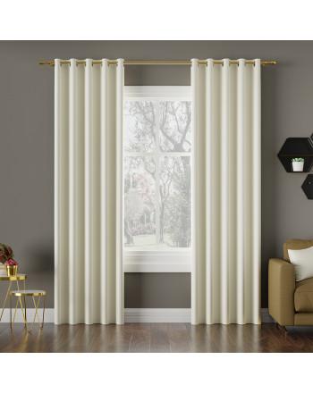 Zasłona do salonu z tkaniny zaciemniającej typu blackout na przelotkach, kolor ecru - szyta na wymiar