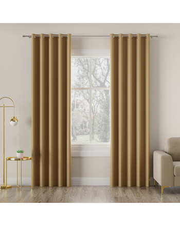 Zasłona do salonu z tkaniny zaciemniającej typu blackout na przelotkach, kolor ciepły beżowy - szyta na wymiar