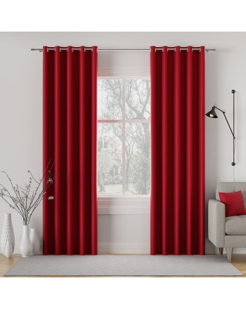 Zasłona do salonu z tkaniny zaciemniającej typu blackout na przelotkach, czerwony kolor, Dona - szyta na wymiar