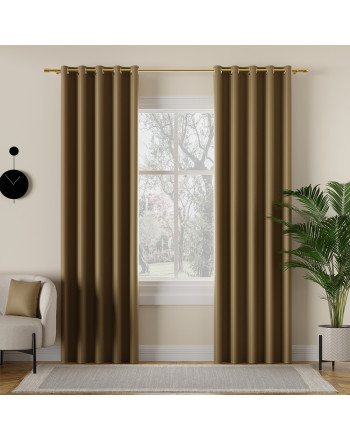 Zasłona do salonu z tkaniny zaciemniającej typu blackout na przelotkach, kolor khaki - szyta na wymiar