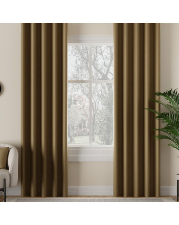 Zasłona do salonu z tkaniny zaciemniającej typu blackout na taśmie, kolor khaki - szyta na wymiar