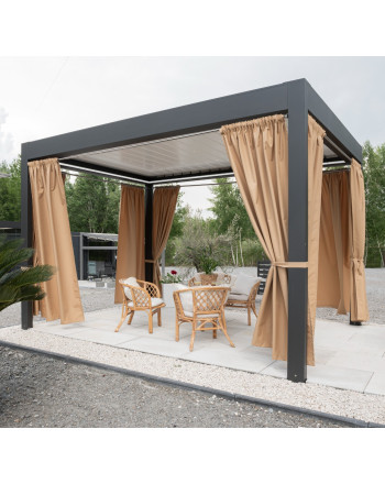 Gotowa zasłona tarasowa z wodoodpornej tkaniny strukturalnej PREMIUM, na taśmie, kolor ciemny kremowy, rozmiar 140x230 cm