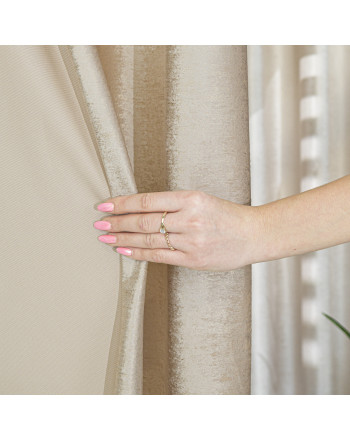 Gotowa zasłona welwetowa na przelotkach, ze złotym nadrukiem, kolor ciemny beż, rozmiar 140x250 cm, Eleonora