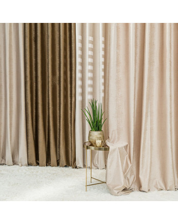 Welwetowa zasłona ze złotym nadrukiem, kolor jasny beż, na taśmie marszczącej, wysokość do 290 cm, Eleonora - szyta na wymiar