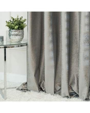 Welwetowa zasłona ze złotym nadrukiem, kolor jasny szary, na taśmie marszczącej, wysokość do 290 cm, Eleonora - szyta na wymiar