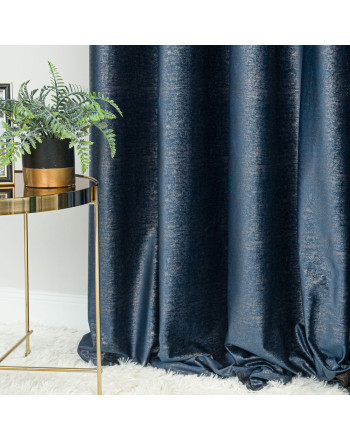 Welwetowa zasłona ze złotym nadrukiem, kolor granatowy, na taśmie marszczącej, wysokość do 290 cm, Eleonora - szyta na wymiar