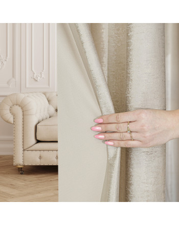 Gotowa zasłona welwetowa na przelotkach, ze złotym nadrukiem, kolor ciemny kremowy, rozmiar 140x250 cm, Eleonora