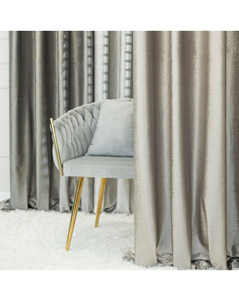 Welwetowa zasłona ze złotym nadrukiem, kolor szaro-beżowy, na taśmie marszczącej, wysokość do 290 cm, Eleonora - szyta na wymiar