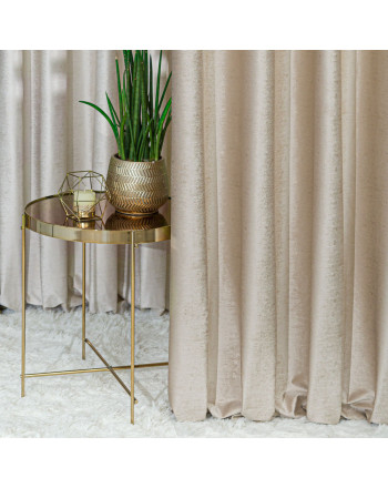 Welwetowa zasłona ze złotym nadrukiem, kolor ciemny beż, na taśmie marszczącej, wysokość do 290 cm, Eleonora - szyta na wymiar