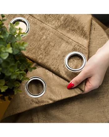 Gotowa zasłona welwetowa na przelotkach, ze złotym nadrukiem, kolor brązowy, rozmiar 140x250 cm, Eleonora