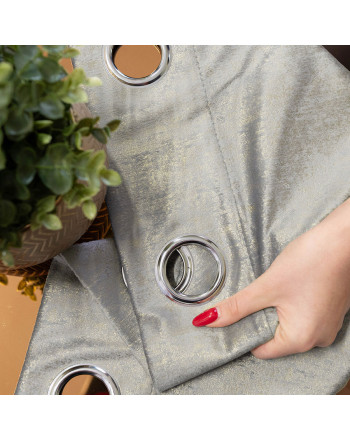 Gotowa zasłona welwetowa na przelotkach, ze złotym nadrukiem, kolor jasny szary, rozmiar 140x250 cm, Eleonora