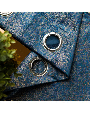 Gotowa zasłona welwetowa na przelotkach, ze złotym nadrukiem, kolor granatowy, rozmiar 140x250 cm, Eleonora