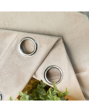 Gotowa zasłona welwetowa na przelotkach, ze złotym nadrukiem, kolor ciemny kremowy, rozmiar 140x250 cm, Eleonora