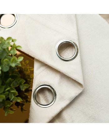 Gotowa zasłona welwetowa na przelotkach, ze złotym nadrukiem, kolor jasny kremowy, rozmiar 140x250 cm, Eleonora