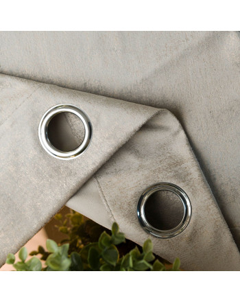 Gotowa zasłona welwetowa na przelotkach, ze złotym nadrukiem, kolor szary beżowy, rozmiar 140x250 cm, Eleonora