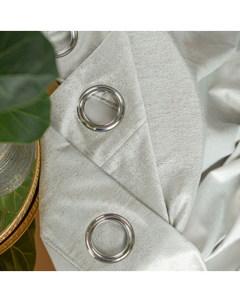 Gotowa zasłona welwetowa na przelotkach, ze złotym nadrukiem, kolor pastelowy szary, rozmiar 140x250 cm, Eleonora