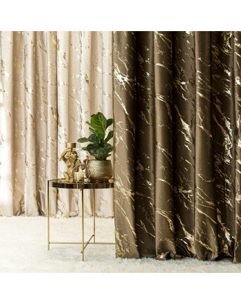 Welwetowa zasłona ze złotym marmurowym nadrukiem, na taśmie marszczącej,  kolor brązowy, wysokość do 290 cm, Marma - szyta na wymiar