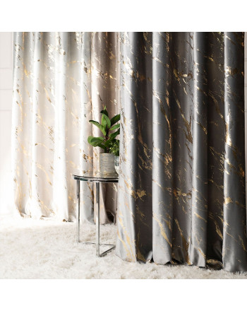 Welwetowa zasłona ze złotym marmurowym nadrukiem, na taśmie marszczącej,  kolor jasny szary, wysokość do 290 cm, Marma - szyta na wymiar