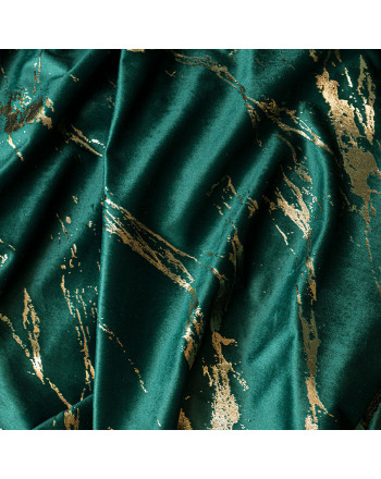 Welwetowy materiał na zasłony ze złotym nadrukiem, kolor ciemny zielony, wysokość 300 cm, Marma - sprzedawany na metry