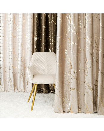 Welwetowa zasłona ze złotym marmurowym nadrukiem, na taśmie marszczącej,  kolor ciemny kremowy, wysokość do 290 cm, Marma - szyta na wymiar