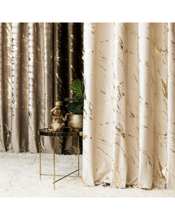 Welwetowa zasłona ze złotym marmurowym nadrukiem, na taśmie marszczącej,  kolor kremowy, wysokość do 290 cm, Marma - szyta na wymiar