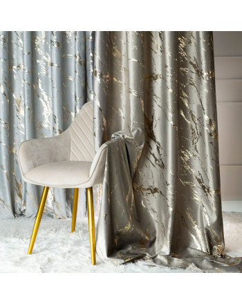 Zasłona ze złotym marmurowym nadrukiem, na taśmie marszczącej, kolor szary beżowy, wysokość do 290 cm, Marma - szyta na wymiar