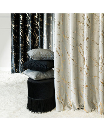 Zasłona ze złotym marmurowym nadrukiem, na taśmie marszczącej, kolor pastelowy szary, wysokość do 290 cm, Marma - szyta na wymiar