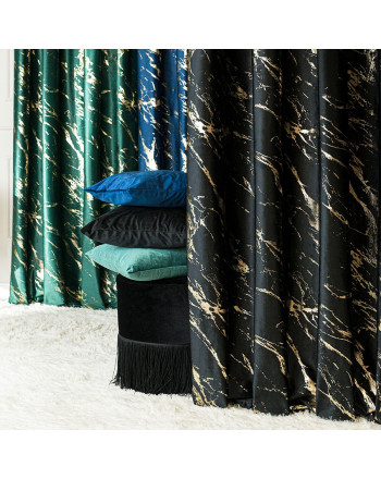 Welwetowa zasłona ze złotym marmurowym nadrukiem, na taśmie marszczącej,  kolor czarny, wysokość do 290 cm, Marma - szyta na wymiar