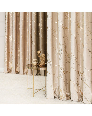 Zasłona ze złotym marmurowym nadrukiem, na taśmie marszczącej, kolor jasny kremowy, wysokość do 290 cm, Marma- szyta na wymiar