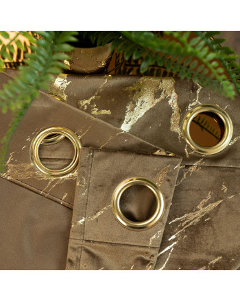 Gotowa zasłona welwetowa Marma na przelotkach za złotym zdobieniem, kolor brązowy, rozmiar 140x250 cm