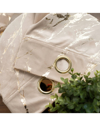 Gotowa zasłona welwetowa Marma na przelotkach za złotym zdobieniem, kolor ciemny kremowy, rozmiar 140x250 cm