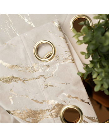 Gotowa zasłona welwetowa Marma na przelotkach za złotym zdobieniem, kolor kremowy, rozmiar 140x250 cm