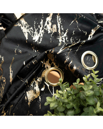 Gotowa zasłona welwetowa Marma na przelotkach ze złotym zdobieniem, kolor czarny, rozmiar 140x250 cm