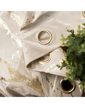 Gotowa zasłona welwetowa Marma na przelotkach za złotym zdobieniem, kolor jasny kremowy, rozmiar 140x250 cm