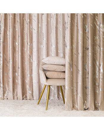 Zasłona welwetowa ze srebrnym marmurowym nadrukiem, na taśmie marszczącej w kolor ciemny beżowy, wysokość do 290 cm, Marma - szyta na wymiar