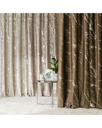 Zasłona welwetowa ze srebrnym marmurowym nadrukiem, na taśmie marszczącej, kolor brązowy, wysokość do 290 cm, Marma - szyta na wymiar