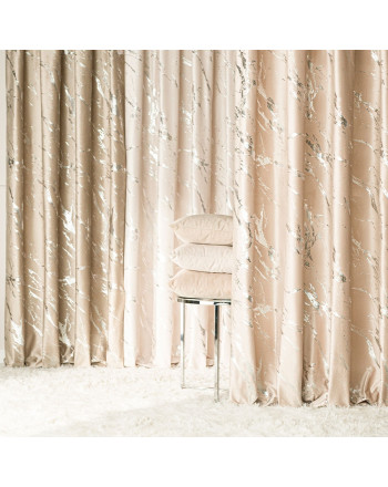 Zasłona welwetowa ze srebrnym marmurowym nadrukiem, na taśmie marszczącej, kolor jasny beżowy, wysokość do 290 cm, Marma - szyta na wymiar